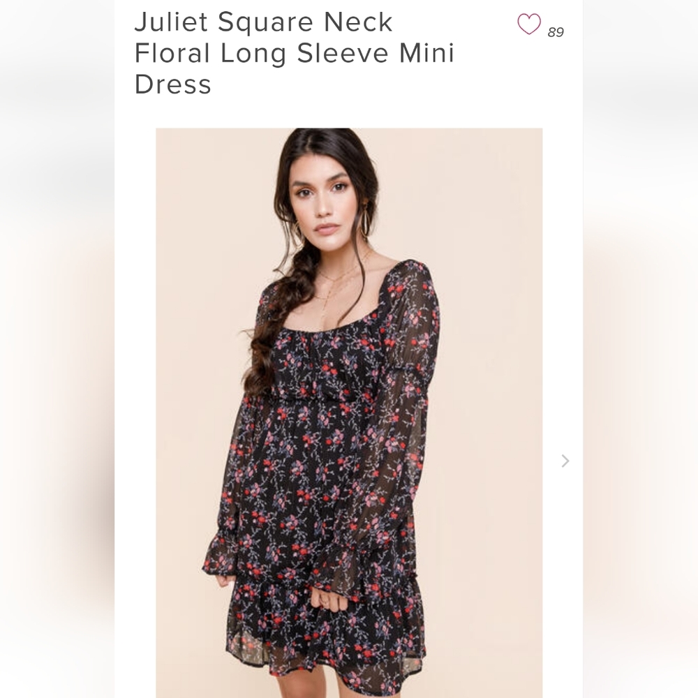 NWT Francescas Juliet Square Neck Floral long sleeve mini dress